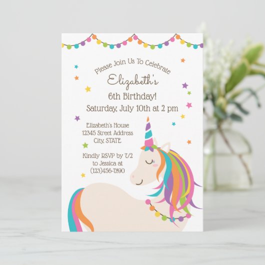 Schattige Kleurrijk Regenboog Eenhoorn Kids Verjaa Kaart (Staand voorkant)