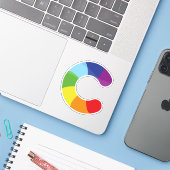 Schattige kleurrijk regenboogalfabet C Sticker (Laptop met iPhone)