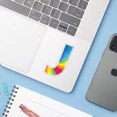 Schattige kleurrijk regenboogalfabet J Sticker (Laptop met iPhone)