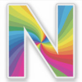 Schattige kleurrijk regenboogalfabet N Sticker (Voorkant)