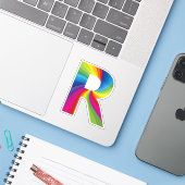 Schattige kleurrijk regenboogalfabet R Sticker (Laptop met iPhone)