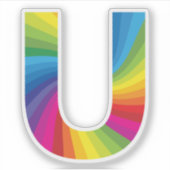 Schattige kleurrijk regenboogalfabet U Sticker (Voorkant)