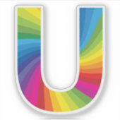 Schattige kleurrijk regenboogalfabet U Sticker (Voorkant)