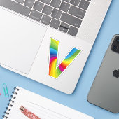 Schattige kleurrijk regenboogalfabet V Sticker (Laptop met iPhone)