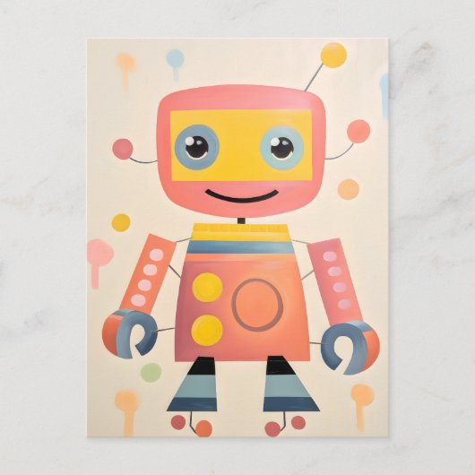 Schattige Kleurrijk Robot Briefkaart voor Kinderen (Voorkant)
