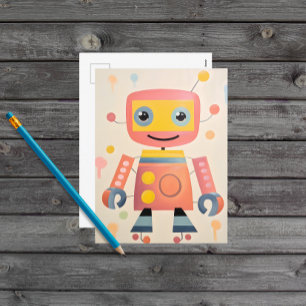 Schattige Kleurrijk Robot Briefkaart voor Kinderen
