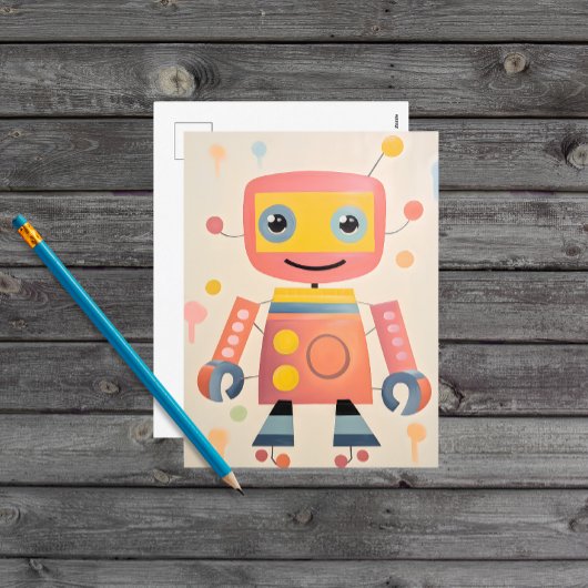 Schattige Kleurrijk Robot Briefkaart voor Kinderen