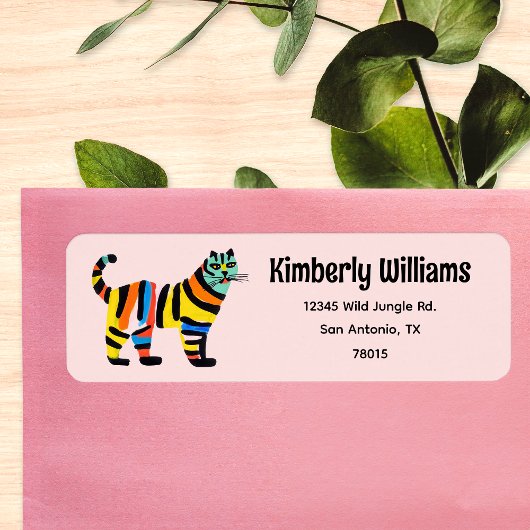 Schattige Kleurrijk Tijger Oerwoud Kat Retouradres Etiket