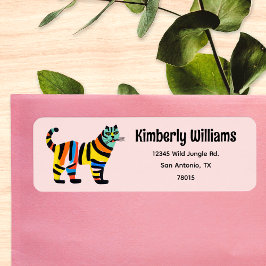 Schattige Kleurrijk Tijger Oerwoud Kat Retouradres Etiket