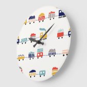 Schattige, kleurrijk treinennaadloos patroon. grote klok (Hoek)