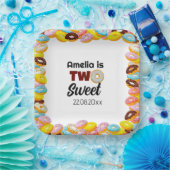 Schattige & Kleurrijk Twee Lief Donut 2e Verjaarda Papieren Bordje (Feest)