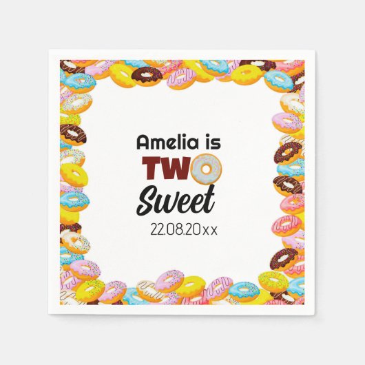 Schattige & Kleurrijk Twee Lief Donut 2e Verjaarda Servet (Voorkant)