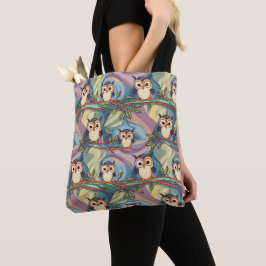 Schattige kleurrijk uil patroon tote bag