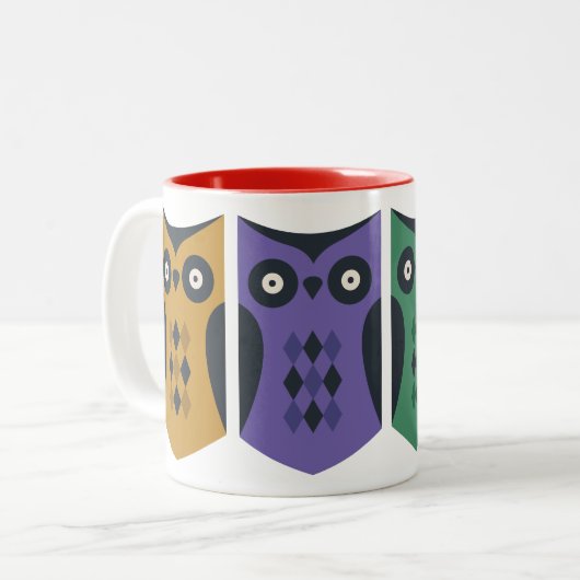 Schattige Kleurrijk Uilen Variety Pack Tweekleurige Koffiemok (Voorkant links)