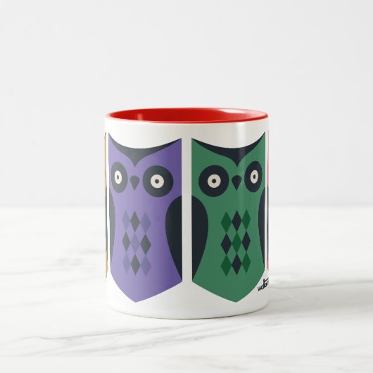 Schattige Kleurrijk Uilen Variety Pack Tweekleurige Koffiemok (Center)