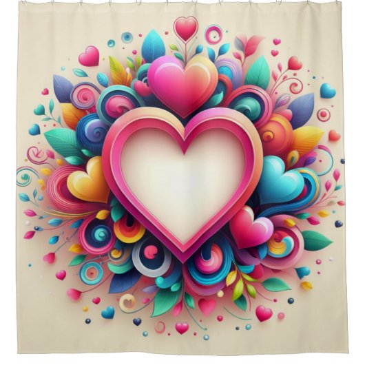 Schattige Kleurrijk Valentijnsdag hart Douchegordijn (Voorkant)