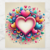 Schattige Kleurrijk Valentijnsdag hart Wijn Etiket (Enkel label)