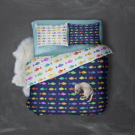 Schattige kleurrijk vispatroon kussensloop