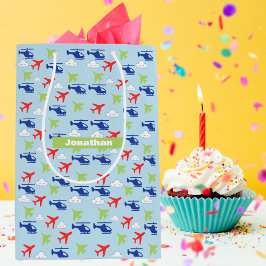 Schattige kleurrijk vliegtuig & Clouds Aviator Medium Cadeauzakje