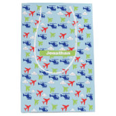 Schattige kleurrijk vliegtuig & Clouds Aviator Medium Cadeauzakje (Voorkant)