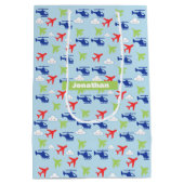 Schattige kleurrijk vliegtuig & Clouds Aviator Medium Cadeauzakje (Achterkant)