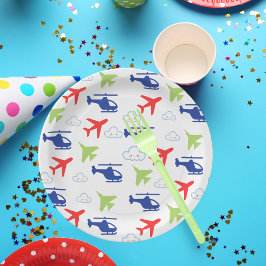 Schattige kleurrijk vliegtuig & Clouds Aviator Papieren Bordje