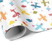 Schattige Kleurrijk Vliegtuig & Hart, Valentijnsda Cadeaupapier (Rol Hoek)