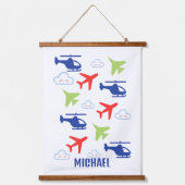 Schattige Kleurrijk Vliegtuig & Wolken, Aviator, C Hangend Wandkleed (Voorkant)