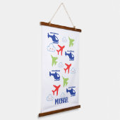 Schattige Kleurrijk Vliegtuig & Wolken, Aviator, C Hangend Wandkleed (Gebogen)