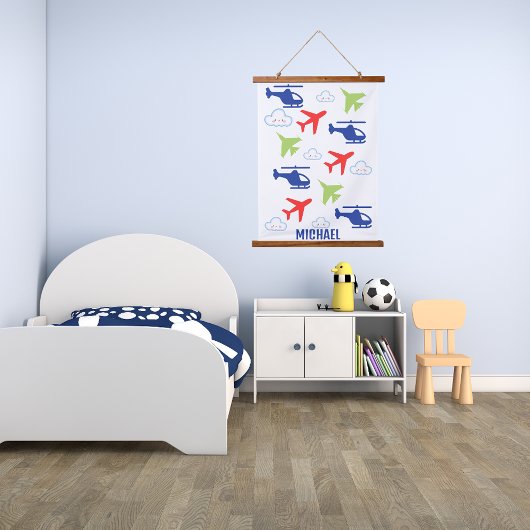 Schattige Kleurrijk Vliegtuig & Wolken, Aviator, C Hangend Wandkleed