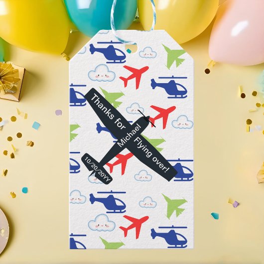 Schattige Kleurrijk Vliegtuig & Wolken Aviator Cus Cadeaulabel