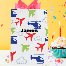 Schattige Kleurrijk Vliegtuig & Wolken Aviator Cus Medium Cadeauzakje