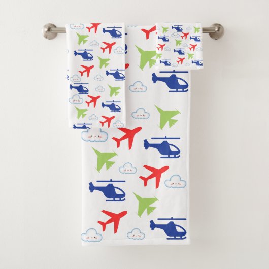 Schattige Kleurrijk Vliegtuig & Wolken Aviator Fun Bad Handdoek (Insitu)