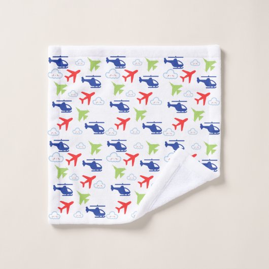 Schattige Kleurrijk Vliegtuig & Wolken Aviator Fun Bad Handdoek (Wasdoekje)