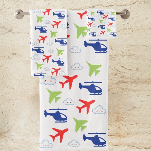 Schattige Kleurrijk Vliegtuig & Wolken Aviator Fun Bad Handdoek