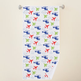 Schattige Kleurrijk Vliegtuig & Wolken Aviator Fun Badhanddoek