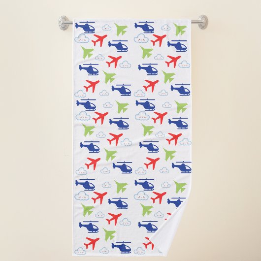 Schattige Kleurrijk Vliegtuig & Wolken Aviator Fun Badhanddoek