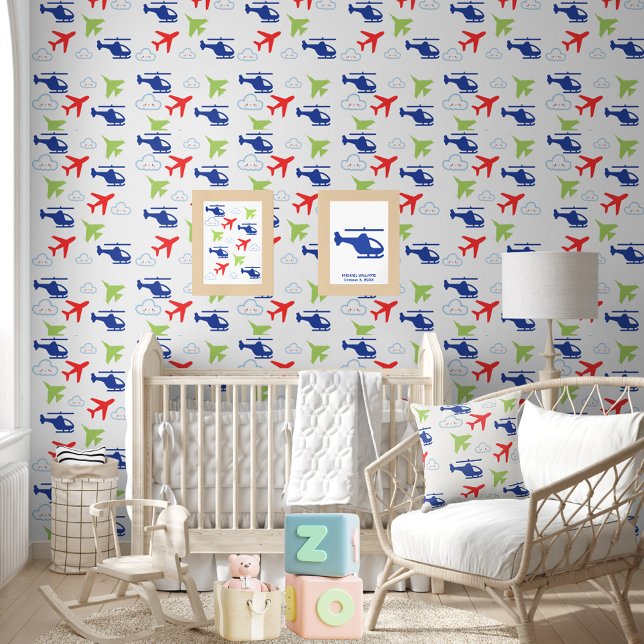 Schattige kleurrijk vliegtuig & wolken, leuke vlie behang (Creator heeft geüpload)