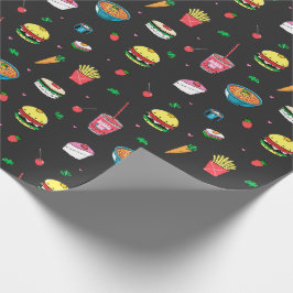 Schattige kleurrijk voedingspatroon op donkergrijs cadeaupapier