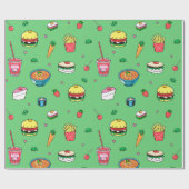 Schattige kleurrijk voedingspatroon op groen cadeaupapier (Vlak)