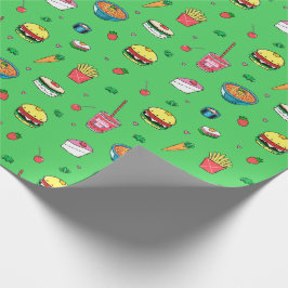 Schattige kleurrijk voedingspatroon op groen cadeaupapier