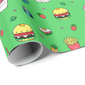 Schattige kleurrijk voedingspatroon op groen cadeaupapier (Rol Hoek)