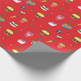 Schattige kleurrijk voedingspatroon op rood cadeaupapier