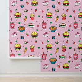 Schattige kleurrijk voedingspatroon op roze behang