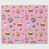 Schattige kleurrijk voedingspatroon op roze cadeaupapier (Vlak)