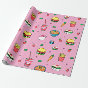 Schattige kleurrijk voedingspatroon op roze cadeaupapier