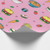Schattige kleurrijk voedingspatroon op roze cadeaupapier (Hoek)