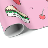 Schattige kleurrijk voedingspatroon op roze cadeaupapier (Rol Hoek)