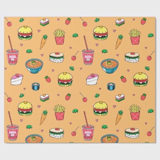 Schattige kleurrijk voedingspatroon op Sinaasappel Cadeaupapier (Vlak)