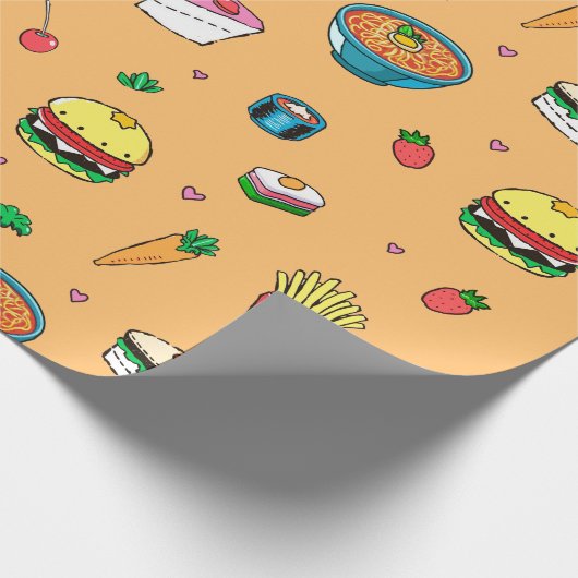 Schattige kleurrijk voedingspatroon op Sinaasappel Cadeaupapier (Hoek)